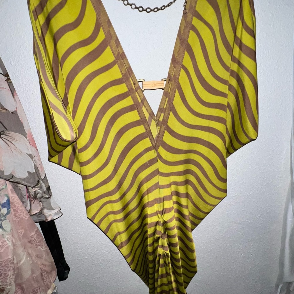 Striped V-Neck Dress in Yellow and Brown - Picture 4 of 12